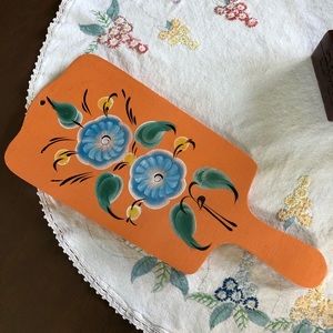 Vintage Handpainted Folk Art Wooden Cutting Board/ Wall Art. 17" x 8"